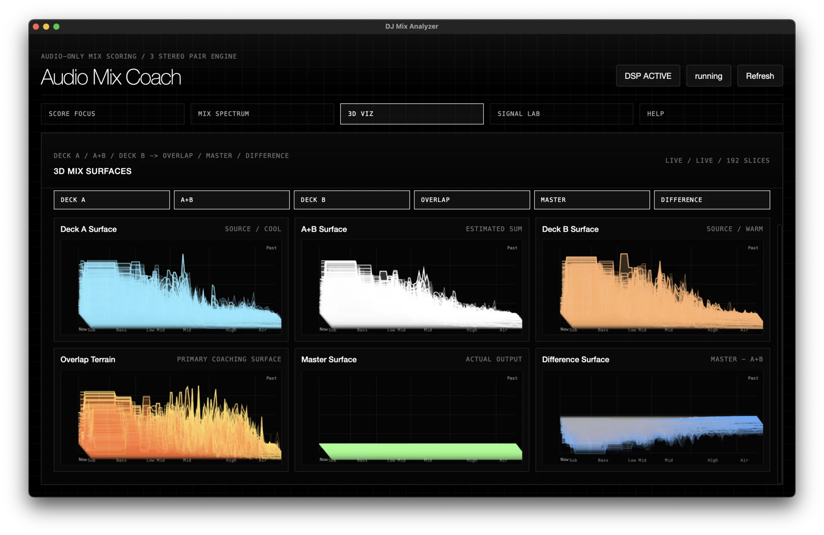 DJ Mix Coach の 3D mix surfaces 画面