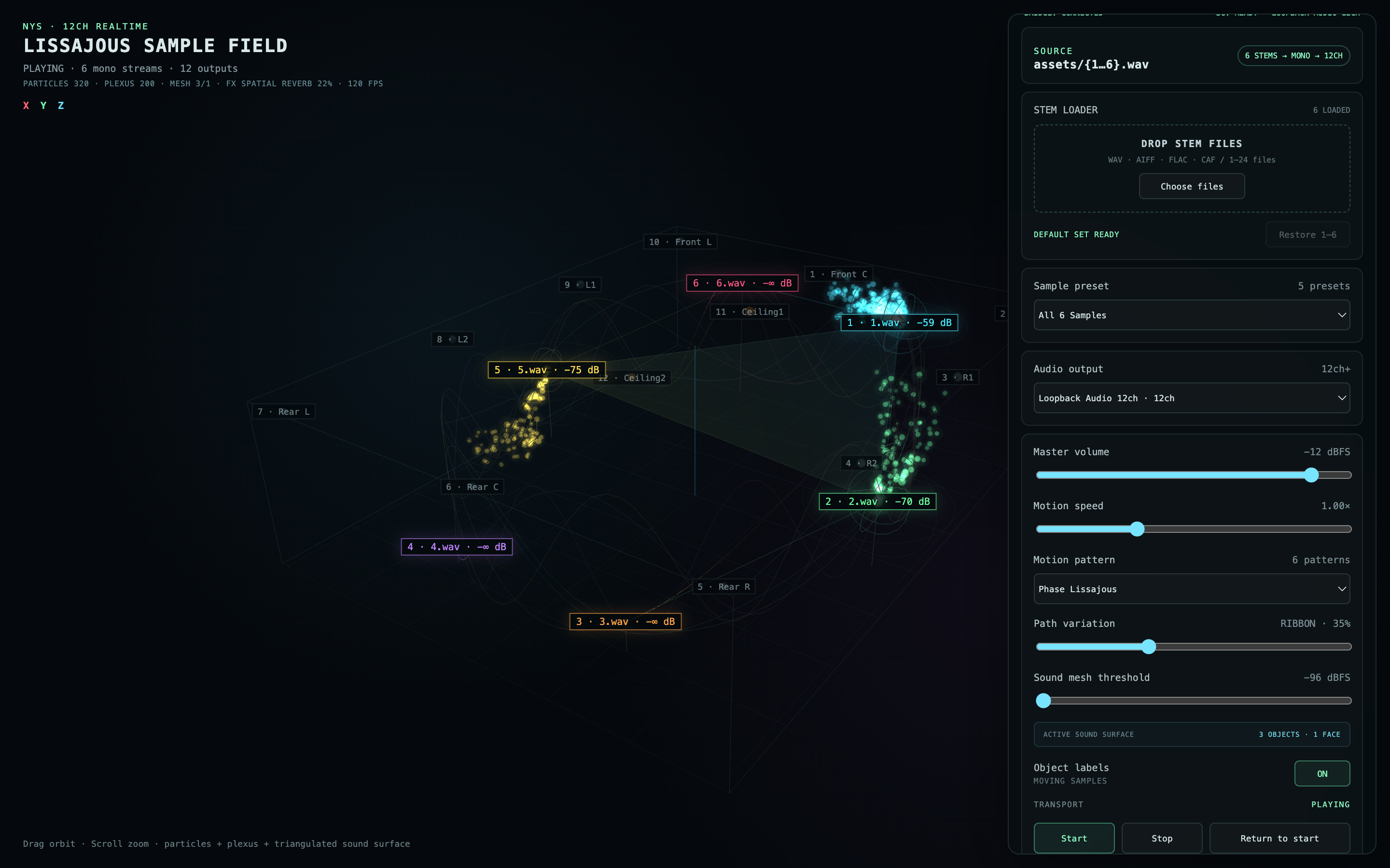 Audio-reactive particles and triangulated sound surface