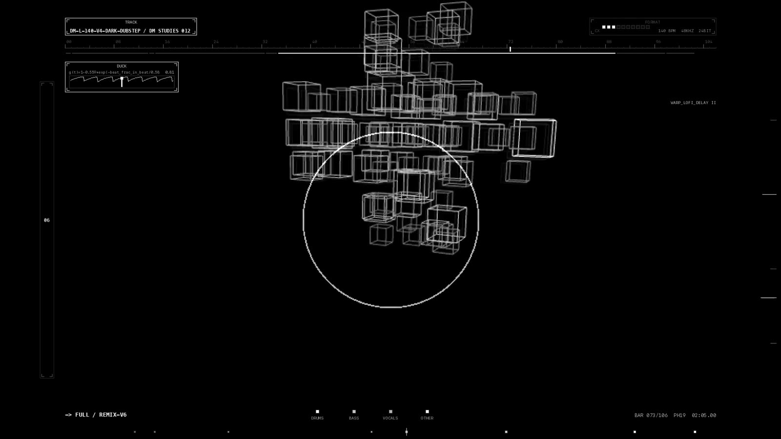 VJ visual — wireframe structures synced to the remix
